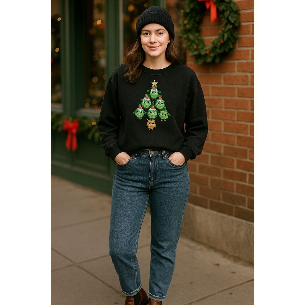 Speculation Owl Tree Christmas Sweatshirt Black XL Cozy Holiday